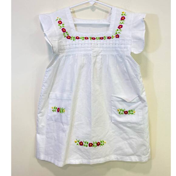 White Embroidered Mexican Style Cotton summer Dress 4t - Picture 7 of 7
